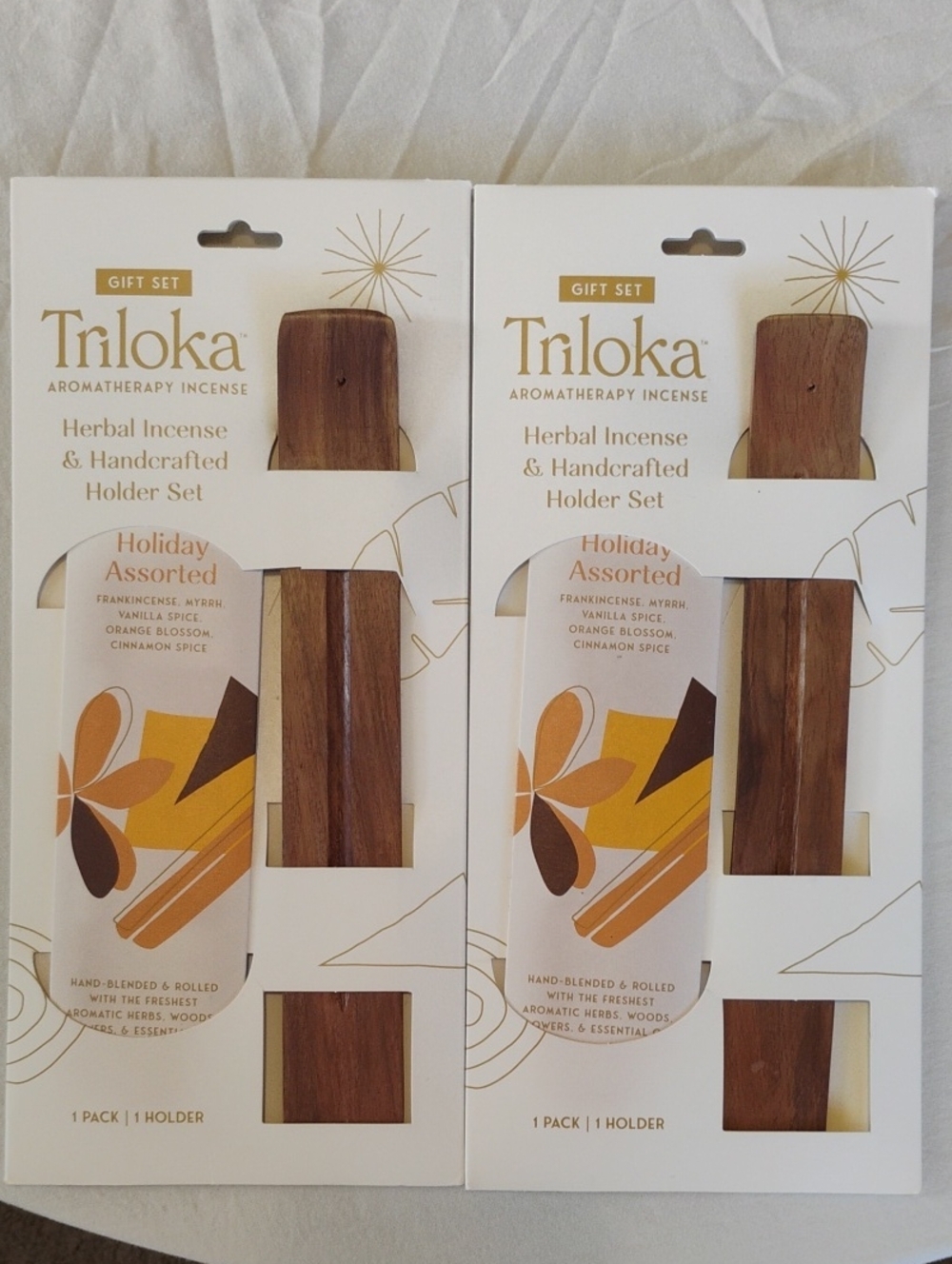 Triloka Aromatherapy Incense Gift Set - Holiday Assorted, Brown Wood Holder